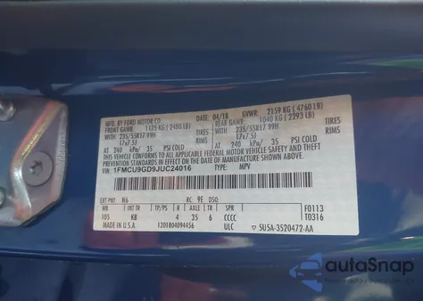 2018 Ford Escape Se z USA, uszkodzony, nr VIN 1FMCU9GD9JUC24016